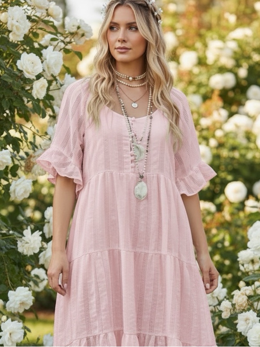 Loose Fitting Pink Flutter Sleeve Cotton Dress POCKETS NWOT